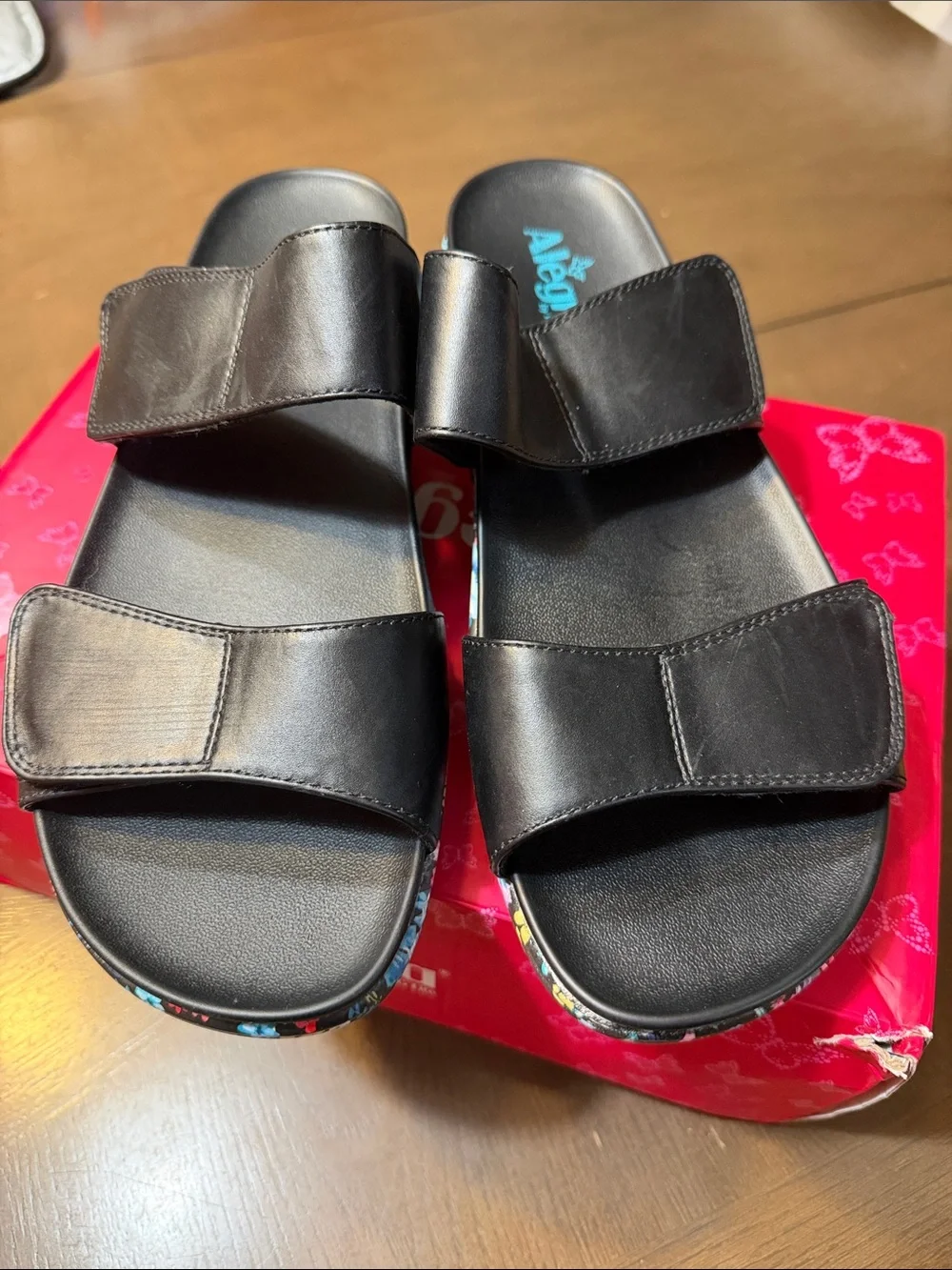 Alegria Kids Black Slide Sandals with Multicolor Floral Platform